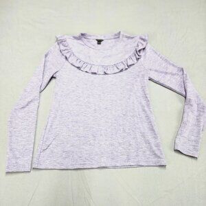 Ann Taylor Womens M Purple Heathered Long Sleeve Ruffle Crew Neck Knit Top